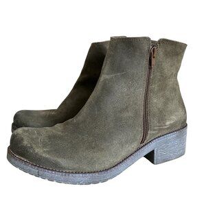 Naot Womens Ankle Boots Size 42 Olive Suede Leather Side Zipper Heel